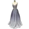 Aftonklänning glittrande spaghetti remmar v hals pärlstav prinsessan prom klänning boll klänning med korsett tillbaka