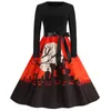 Casual Jurken Halloween Pompoen Hoofd Bloem Ronde Hals Lange Mouw Sexy Print Grote Swing Jurk Recht