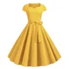 Casual Dresses Party Dress Retro Princess Style Midi With V Neck Belted Bow Decor A-line Big Swing Tight High Waist For Women