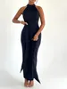 Casual Jurken CHQCDarlys Dames Mouwloze Mock Neck Cocktail Bodycon Twist Front Lange Maxi-jurk Elegant Avondfeest