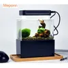 Mini Betta Fish Tank Aquarium Desktop Decorations Marine Aquaponic Fishes Bowl With Water Fliter USB Air Pump LED Light 240314