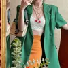 Kvinnors kostymer 2024 kortärmad grön kostym jacka tunt temperament mode casual liten retro vår och sommar