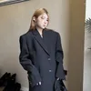 Abiti da donna Insozkdg Autunno Blazer neri Donna Intaglio irregolare Cappotto chic allentato Stile coreano Abbigliamento moda femminile Cappotti da ufficio