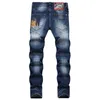 Jeans da uomo firmati Marchio alla moda Toppe in difficoltà Linee colorate disordinate Stampate Piccolo tubo dritto Vita media High Street Casual e alla moda per uomo