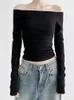 T-shirts pour femmes Black Solid Off épaules à manches longues Tops Femmes coréennes Fashion Slim Cropped chemise Y2k Sexy Backless Fall Vêtements T-shirts