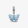 Azul Murano Vidro Borboleta Dangle Charm Pandoras 925 Sterling Silver Luxury Charms Set Pulseira Fazendo encantos Designer Colar Pingente Caixa Original Qualidade Superior