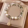 Strand Feehow Hur Pearl Open Pärled Armele For Women Elegance Green Crystal Bead Armband Charms Utsökta hängsmycken gåvor