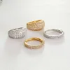Anello in argento dorato 18 carati elettrolitico con protezione del colore in ottone di alta qualità con zirconi pieni di diamanti AAAA, lucidatura di precisione di alta qualità
