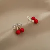 Boucles d'oreilles pendantes en Zircon pour femmes, bijoux d'été doux, cerise rouge, fruits, à la mode, bijoux de fête, cadeaux, vente en gros