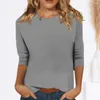 Blusas femininas topo elegante casual camiseta coleção o pescoço 3/4 manga pulôver topos cor sólida fino ajuste túnica para todos os dias