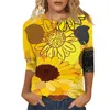 Kvinnors T-skjortor Lossa Casual Floral Print Round Neck Three-Quarter ärmar Ropa Mujer Juvenil Para Mujeres Y2K-kläder 2024