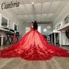 멕시코 레드 Quinceanera 드레스 볼 가운 골드 구슬 레이스 아플리케 스위트 16 드레스 공주 레이스 업 vestido de 15 anos