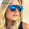 SHAUNA PU Cuir Rivet Polaris Sunglasses Femme Ins Blue Mirror Reflective Pilot Shades Men UV400240403