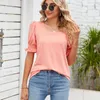 Women's T Shirts Summer Solid Square Neck Princess Sleeve Short Loose Shirt Top Athletic Wear For Woman