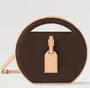 Modehandväska utomhus axelväska rund kaka design klassisk tryckt logotyp runningsstil kvinnors korsbag