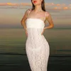 Casual Dresses Women's Summer Long Cami Dress White Sleeveless Backless Sheer Lace Party