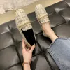 أحذية شحن مجاني منقوشة محسوسة مسطحات القماش Femme Spring Autumn Autumn Heel Shoe للنساء 2022 Breatable String Bead Torn Loafer