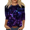 Women's T Shirts Fashion Casual 3/4 Sleeve Print Stand Collar Pullover Top Clothing And Offers 2024