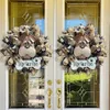 Decorative Flowers Cute Dog Door Sign Wreath Rustic Welcome Front Wall Decor For Garden Home Room Spring Indoor Outdoor Hanging