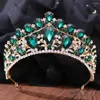 Grampos de cabelo nupcial hairwear cristal verde tiaras e coroas para mulheres acessórios de casamento barroco strass cabeça jóias diadema