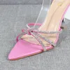 Dress Shoes Woman 2024 Tren White Crystal Strap Pointed Open Toe High Heels Sexy Stiletto Sandals Fashion Party Women's