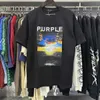 Camiseta masculina de designer marca de moda americana roxo mar nascer do sol impressão de algodão puro de alta qualidade casual rua de manga curta para homens e mulheres