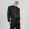 Men's Jackets Mens Cropped Leather Spring Autumn Shoulder Pad PU Coat Solid High Street Coats Lapel Streetwear Outwear Male Loose Top