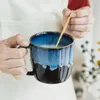 Tasses Creative Rétro Tasse En Céramique Avec Poignée De Cuillère Et Couvercle Simple Famille Café Petit Déjeuner Thé Lait Avoine Drinkware Tasse