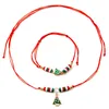 매력 팔찌 빨간색 녹색 혼합 컬러 크리스마스 패턴 팔찌 여성을위한 귀여운 만화 나무 오래된 작은 벨 보석