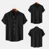 Camisas casuais masculinas camisa solta manga curta verão elegante gola de lapela com design sem costura elástico para confortável