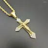 Colares Pingente Cor de Ouro Cruz Cristo Jesus Colar 316L Aço Inoxidável Link Rolo Cadeia Pesada Homens Jóias Presente