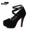 Boots Bkqu Red Black Super High Heel Stiletto Ladies Dress Pumps Fashion Cross Strap Party Platform Sandals Women's Scarpins Shoes