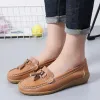 Stiefel 2022 Neue Frauen Flats Ballettschuhe Frau geschnittene Leder atmungsaktiven Moccasins Frauen Bootsschuhe Ballerina Ladies Casual Shoes Plus