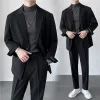 Garnitury Korea Lose Style Mężczyźni garnitury wiosna lato swobodny biały czarny szary podwójny piersi kombinezon młodzieżowy Costume Homme kurtka+