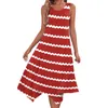 Casual Dresses Summer Women Randig klänning Oregelbunden hem ärmlös Midi Fashion Loose Elegant Party Vestidos