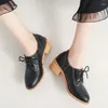 Повседневная обувь, весенние женские оксфорды в британском стиле с круглым носком, на шнуровке, на толстом каблуке в стиле ретро OULYYYOGO