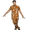 Roupas étnicas Roupas Africanas Imprimir Roupas Masculinas Henry Collar Camisas Calças Personalizar Pant Define Nigéria Moda Masculina Ternos Amarelos Drop