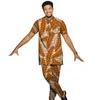 Ethnic Clothing African Print Clothes Men's Henry Collar Shirts Trousers Customize Pant Sets Nigeria Fashion Male Yellow Suits Drop