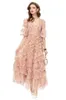 Women's Runway Dresses V Neck Short Sleeves Ruffles Layered Elegant Designer Tulle Mesh Party Prom Vestidos Gown