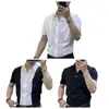 Men's Casual Shirts Men Summer Shirt Turn-down Collar Short Sleeves Solid Color Slim Fit Patchwork Soft Breathable Formal Business Style Top