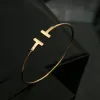 Pulsera Mujer New Luxury Quality Fashion Women Jewelry Jewelry Stainless Steels Open Cuff Double T Bangle Bangle Bracelet Gold Silver Rose Gold Hi241S19 9542