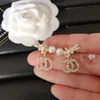 Eenvoudig 18K verguld 925 zilver Luxe merkontwerpers Letters Stud Geometrisch Beroemde vrouwen Konijnenhoofd Kristal Strass Parel Oorbellen Bruiloftsfeest Sieraden