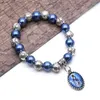 Bracelets chapelet pendentif vierge, perles en plastique élastiques, bijoux religieux