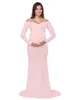 Automne maternité élégante robe ajustée enceinte po shoot vêtements à manches longues col en V froncé coupe ajustée Maxi robe 240309