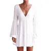 2024 New White V-neck Lantern Sleeves Dress