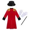 Kids Boys Circus Ringmaster Costume Halloween Theme Party Cosplay Long Sleeve Fringes Trim Tailcoat with Hat Magic Wand Gloves 240306