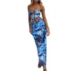 Casual Dresses Women 2 Piece Skirt Outfits Off Shoulder Pattern Print Tube Tops Long Skinny Set