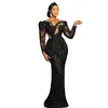 Aso ebi arabskie czarne koronkowe syrenę wieczorne sukienki wieczorne aplikacje z frędzlami seksowna sukienka na studniówkę dla czarnych dziewczyn długie rękawy