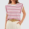 Blusas femininas Regular Fit Mulheres Colete Listrado Color Block Tank Top para Camiseta Solta com Mangas Raglan O-pescoço Verão