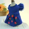 Dog Apparel Breathable Strawberry Princess Dress Soft With Drawstring Buckle Cat Skirt Polyester Traction Denim